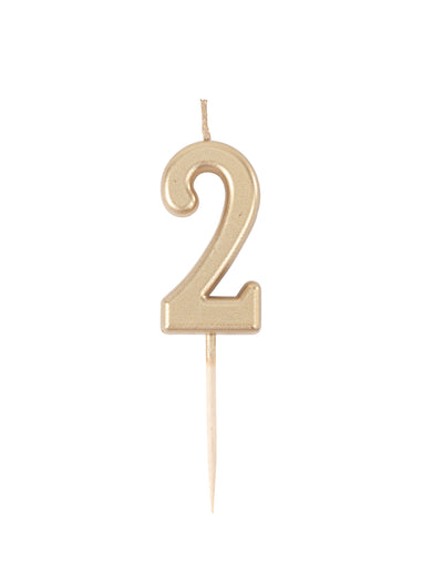 Bougie d'anniversaire chiffre 2 doré métallisé avec pic