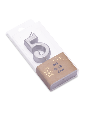 Bougie d'anniversaire chiffre 5 argenté métallisé 4,3 cm avec pic