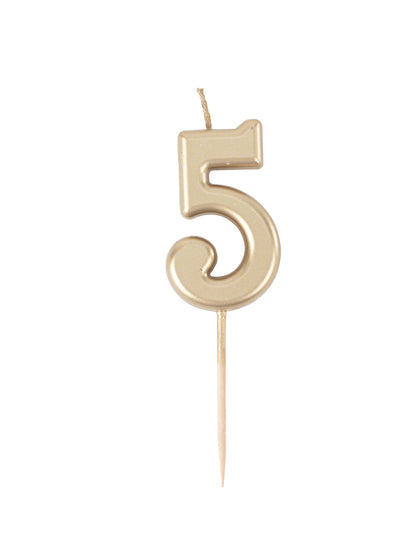 Metálarany 5-ös számú születésnapi gyertya 4.3 cm egy csukán