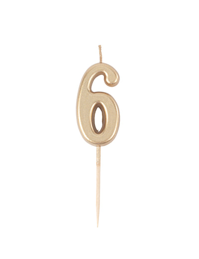 Bougie d'anniversaire chiffre 6 doré métallisé 4,3 cm avec pic