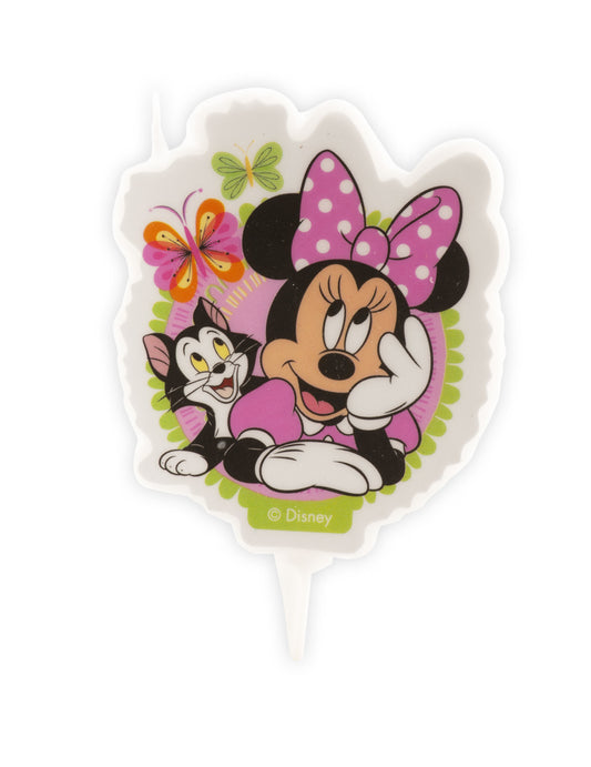 Bougie d'anniversaire Minnie rose avec le chat Figaro et papillons