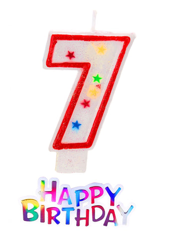 Csillagos 7-es számú gyertya 'happy birthday' dekorációval 