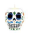 Bougeoir crâne Dia de los Muertos pour fête blanc à motifs colorés