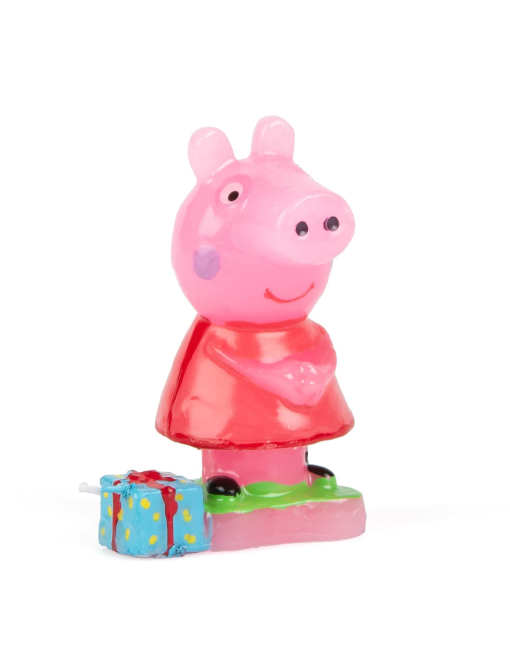 Peppa malac gyertya gyermekeknek rózsaszín és piros figurával és kék ajándékkal