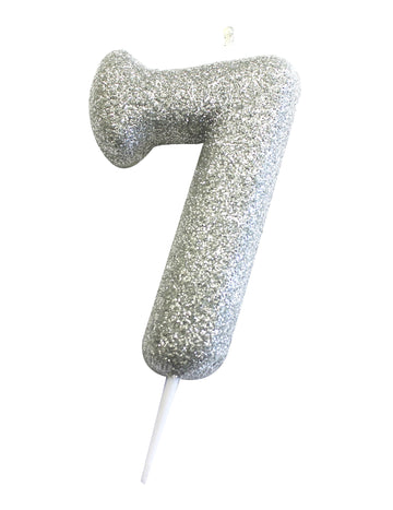 Ezüst csillogó 7-es számú gyertya pálcikán cm tortához