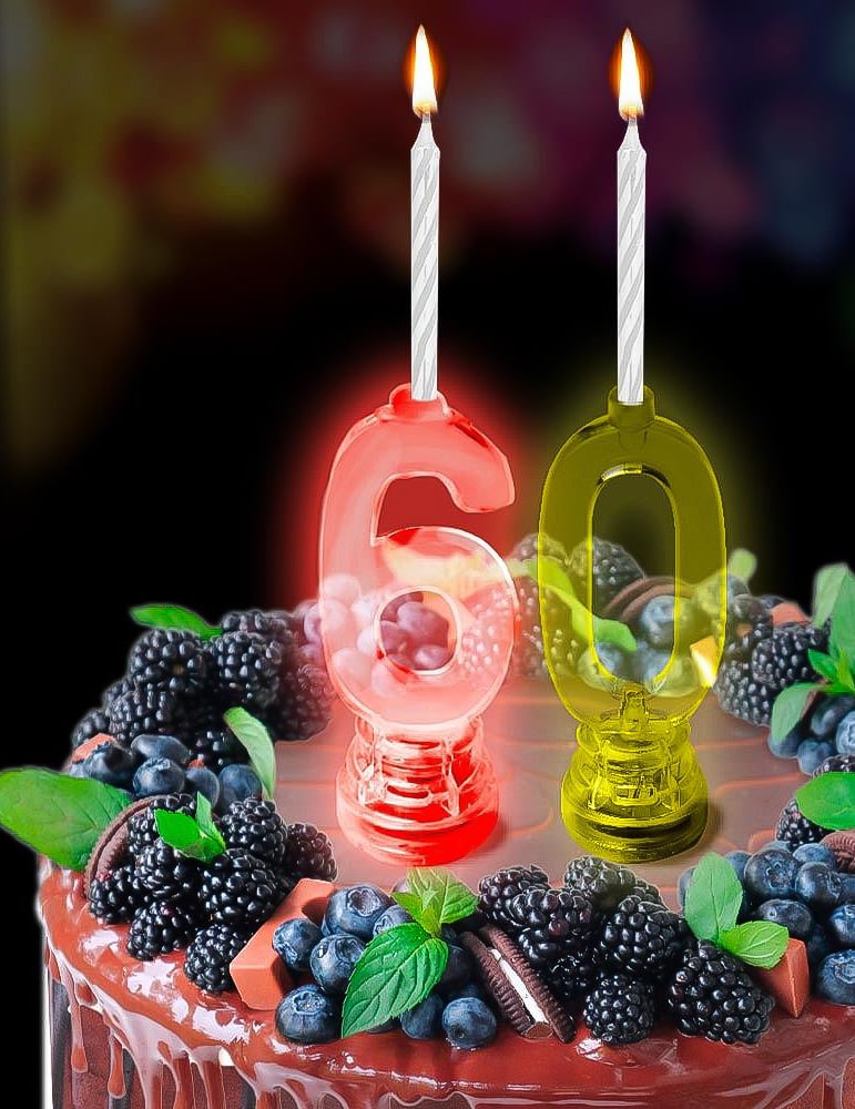 Mise en situation sur un gâteau de la bougie lumineuse LED chiffre 6