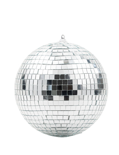 Függőző tükrös üveg diszkógömb, ezüst, 16cm, rakásolható, diszkó dekoráció