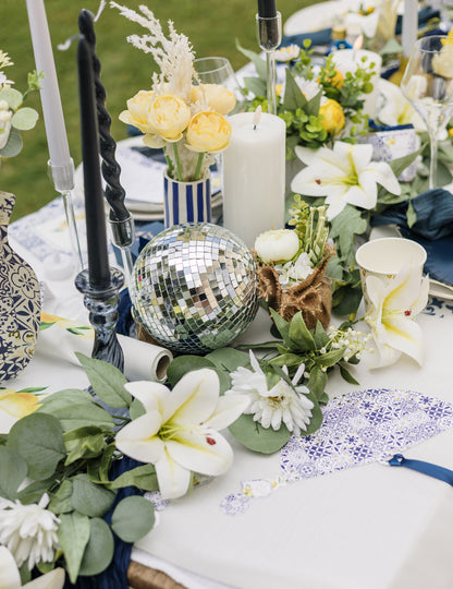 Függőző tükrös üveg diszkógömb, ezüst, 16cm, rakásolható, diszkó dekoráció