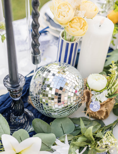 Függőző tükrös üveg diszkógömb, ezüst, 16cm, rakásolható, diszkó dekoráció