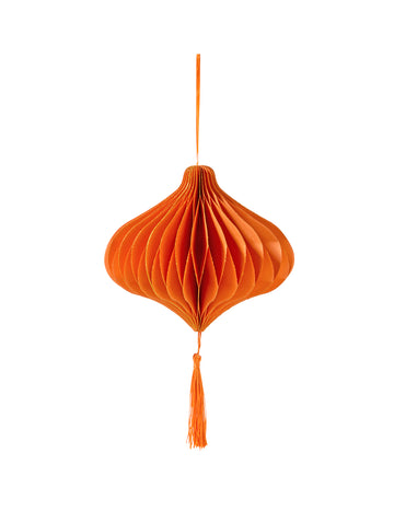 Narancssárga méhsejt papírból készült akasztólabda 15 cm buliba