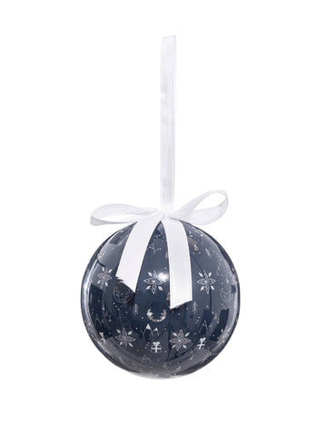 Kék hógömb hópelyhekkel 7.5 cm, karácsonyfadíszítés