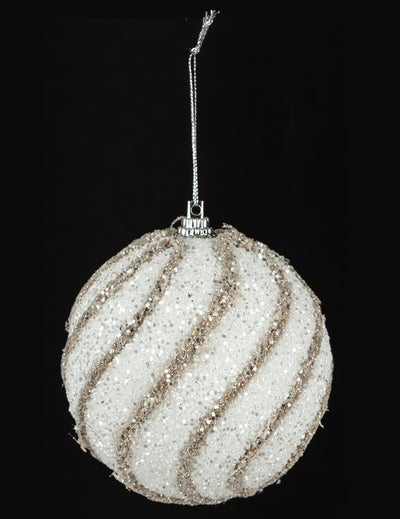 Boule de noël pailletée à spirale blanche et dorée