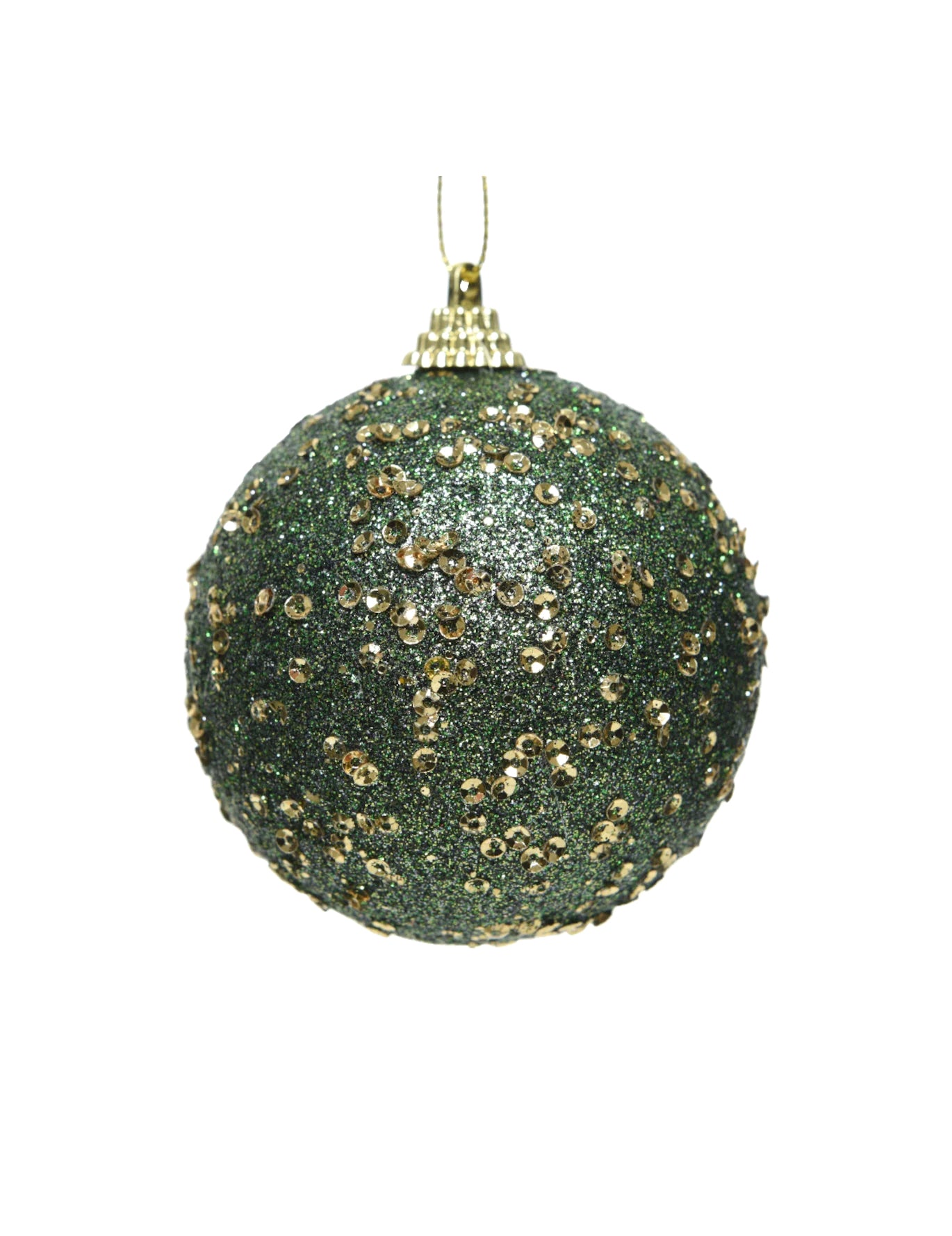 Zöld karácsonyi gömbdísz arany csillámmal 8 cm fenyőfára