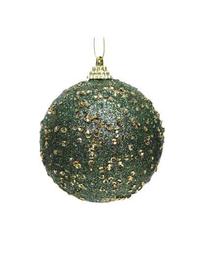 Zöld karácsonyi gömbdísz arany csillámmal 8 cm fenyőfára