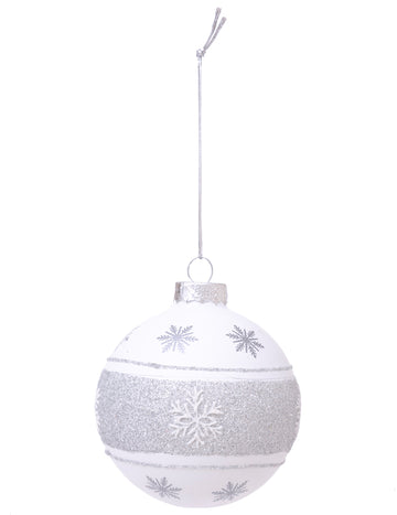 Ezüst hópelyhes üveg karácsonyi gömb 7 cm 