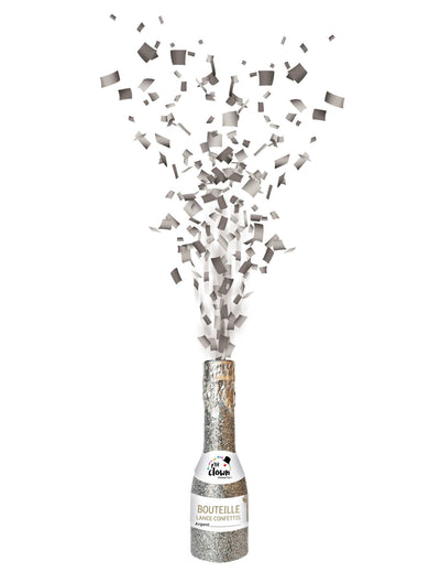 Bouteille canon à confettis pour fête argentée