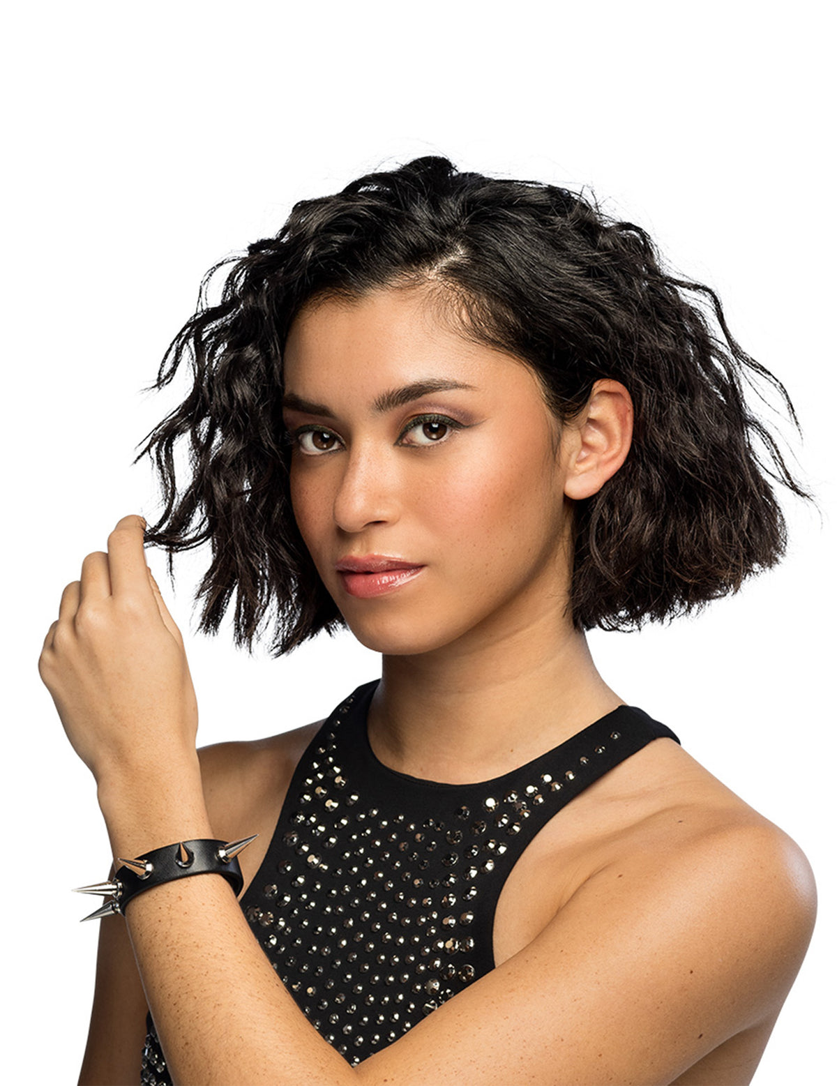 Bracelet punk pour adulte noir à pointes argentées
