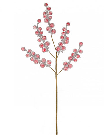 Piros matt bogyós gyümölcsök ág 52 cm karácsonyra