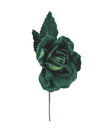Branche de rose velours pailleté vert foncé 21 cm