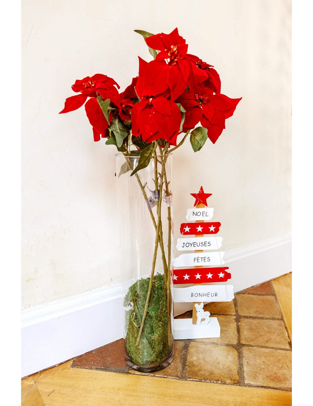 Elhelyezés egy vázában a karácsony csillag poinsettia ágának csak úgy önerőből?