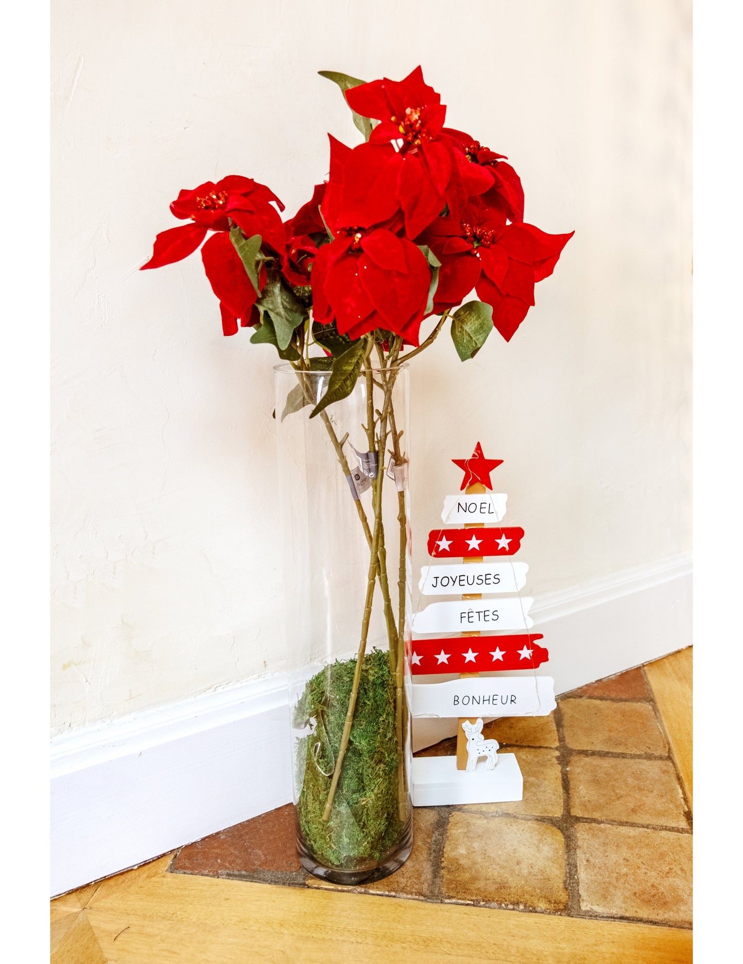 Vörös mikulásvirág ága 75 cm, karácsonyi csillag