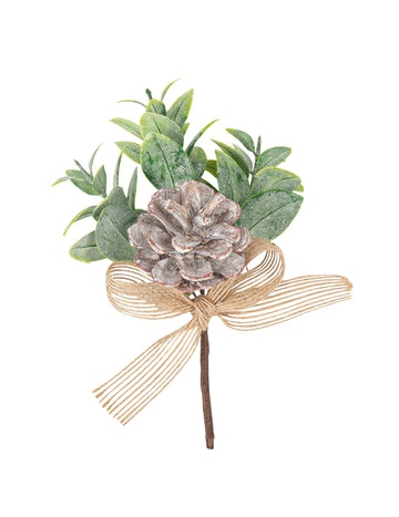 Fenyőtoboz ág és juta szalag 14 cm matt eukaliptusz