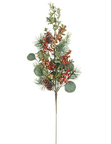 Hagyományos eukaliptusz ág harangokkal és fenyőtobozokkal 70 cm dekoratív