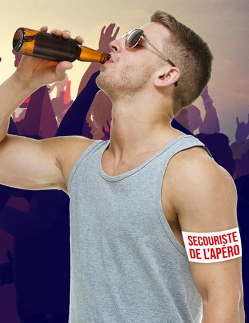 Brassard secouriste de l'apéro pour adulte blanc avec texte rouge