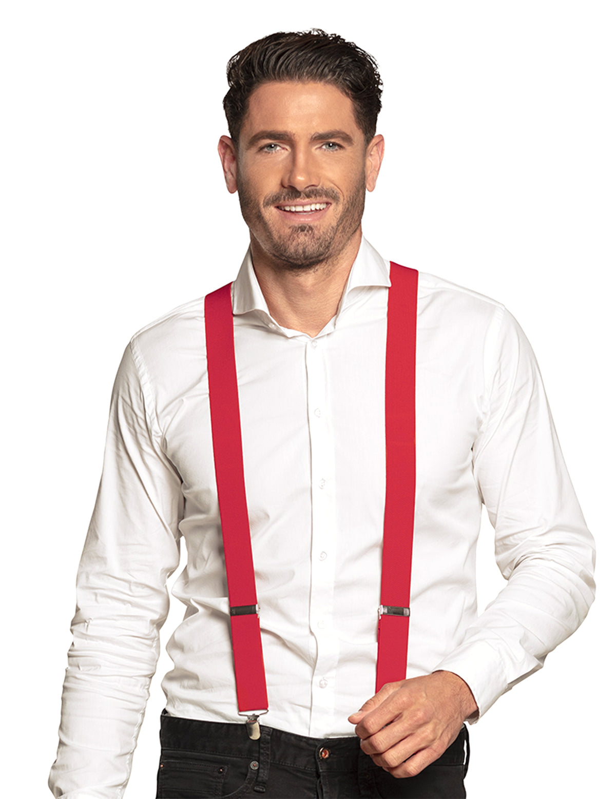 Vue de face des bretelles pour adulte rouges