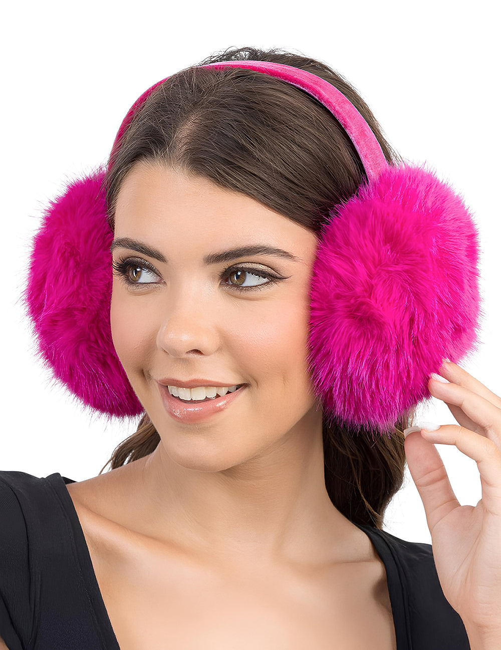Cache-oreille fausse fourrure pour femme rose fuchsia