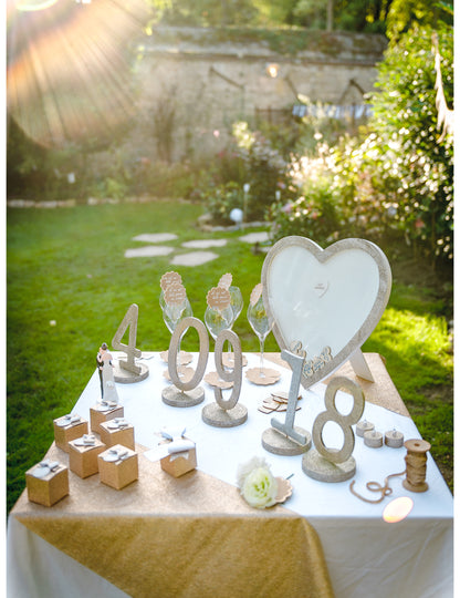 Vendégkönyv réz csillámos kerettel és fa szívekkel, 37 x 40 cm cm