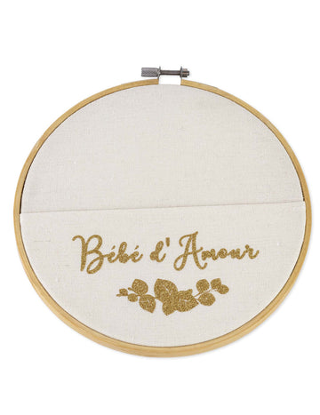 Baby Love fa és vászon zsebkeret 19 cm csillogó arany