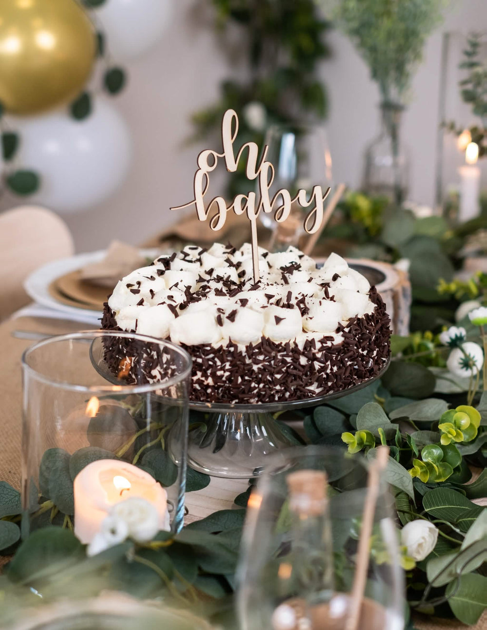 Cake topper oh baby baby showerhoz való fa tortadísz a tortán