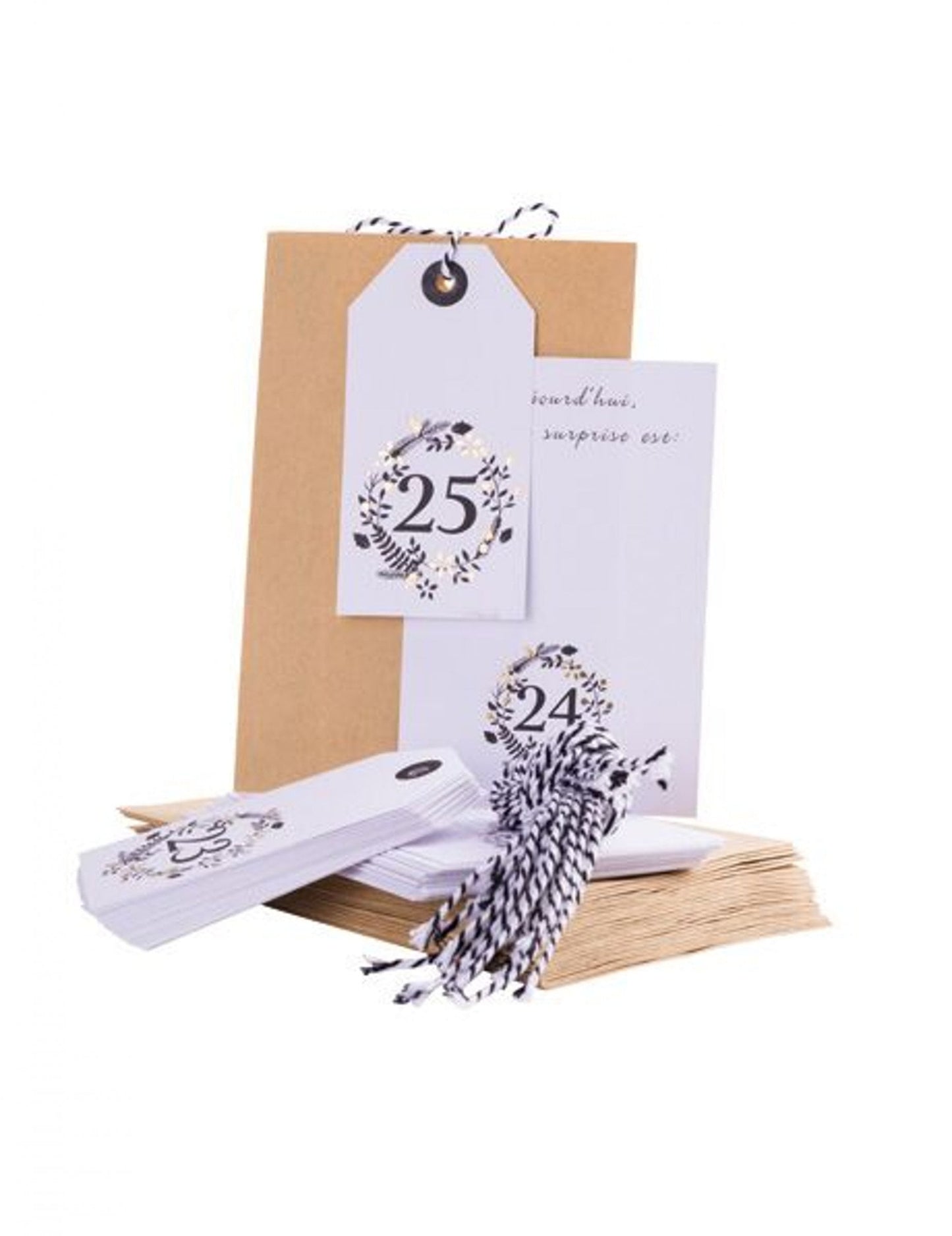 Calendrier de l'avent jolis moments 25 pochettes à personnaliser kraft et blanc