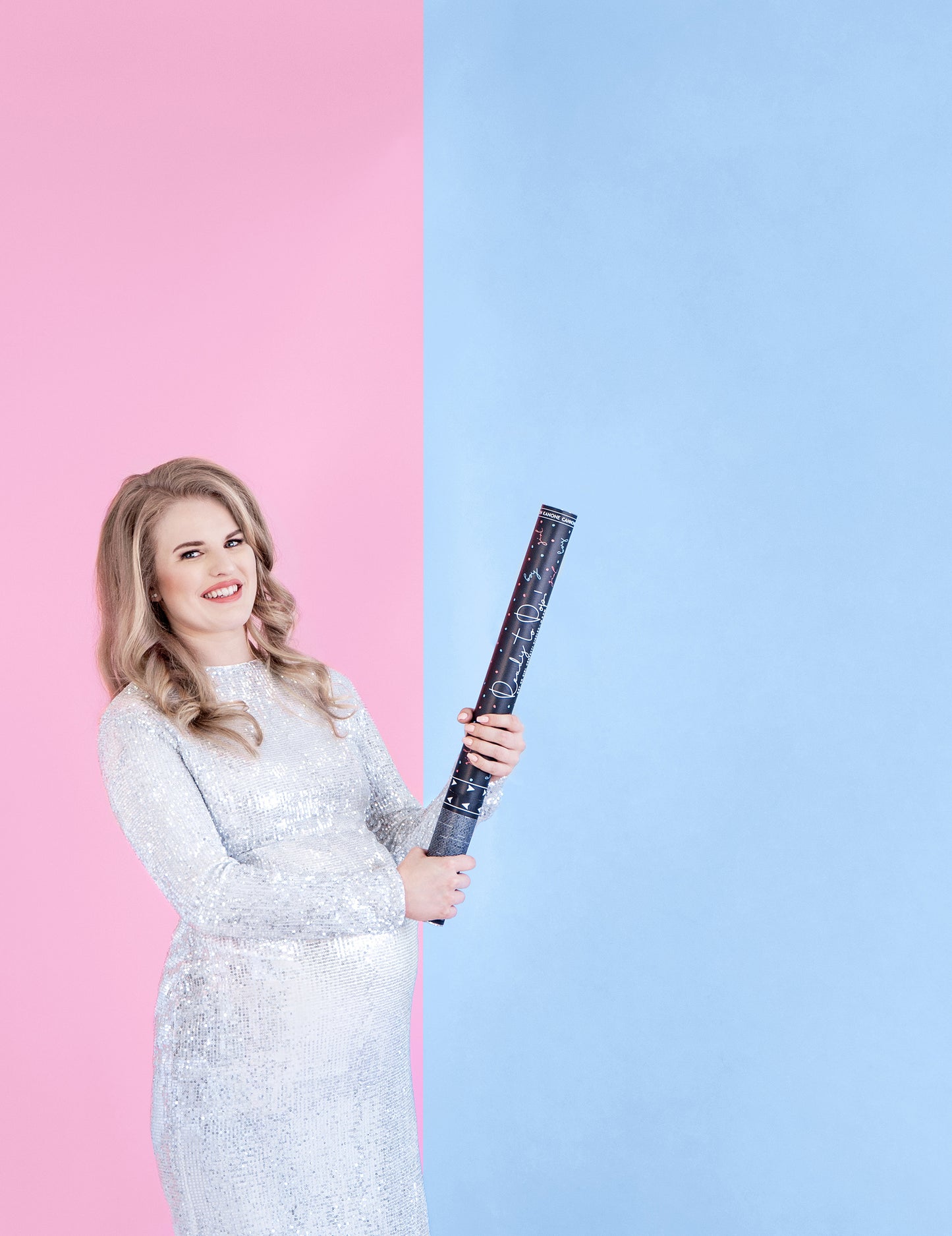 Kék konfetti ágyúfiú 60 cm babaváró buli