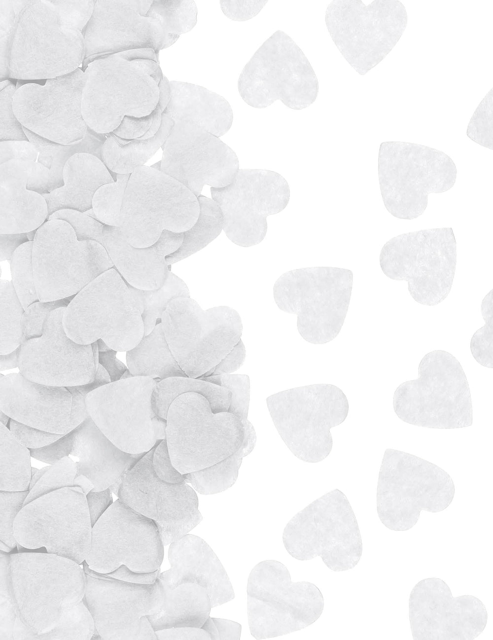 Détail des confettis blancs du canon à confettis coeurs