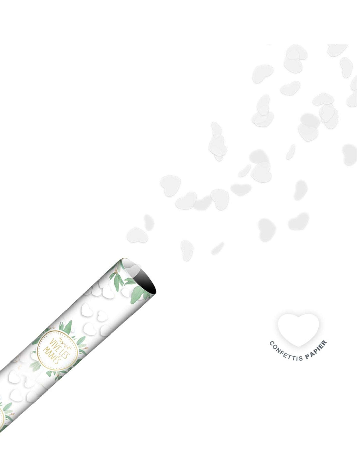 Fehér szív alakú papír konfetti ágyú 40 cm Éljenek az ifjú házasok!