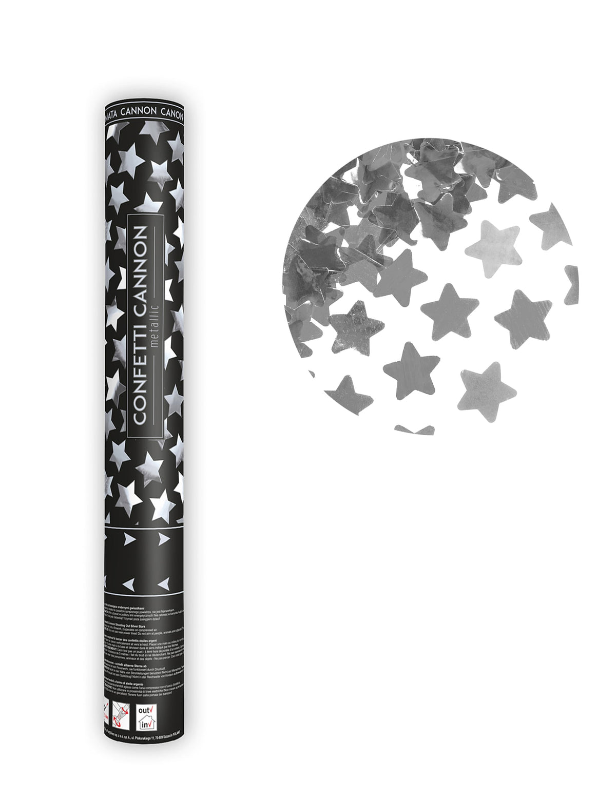 Canon à confettis étoiles pour fête métallisées argentées