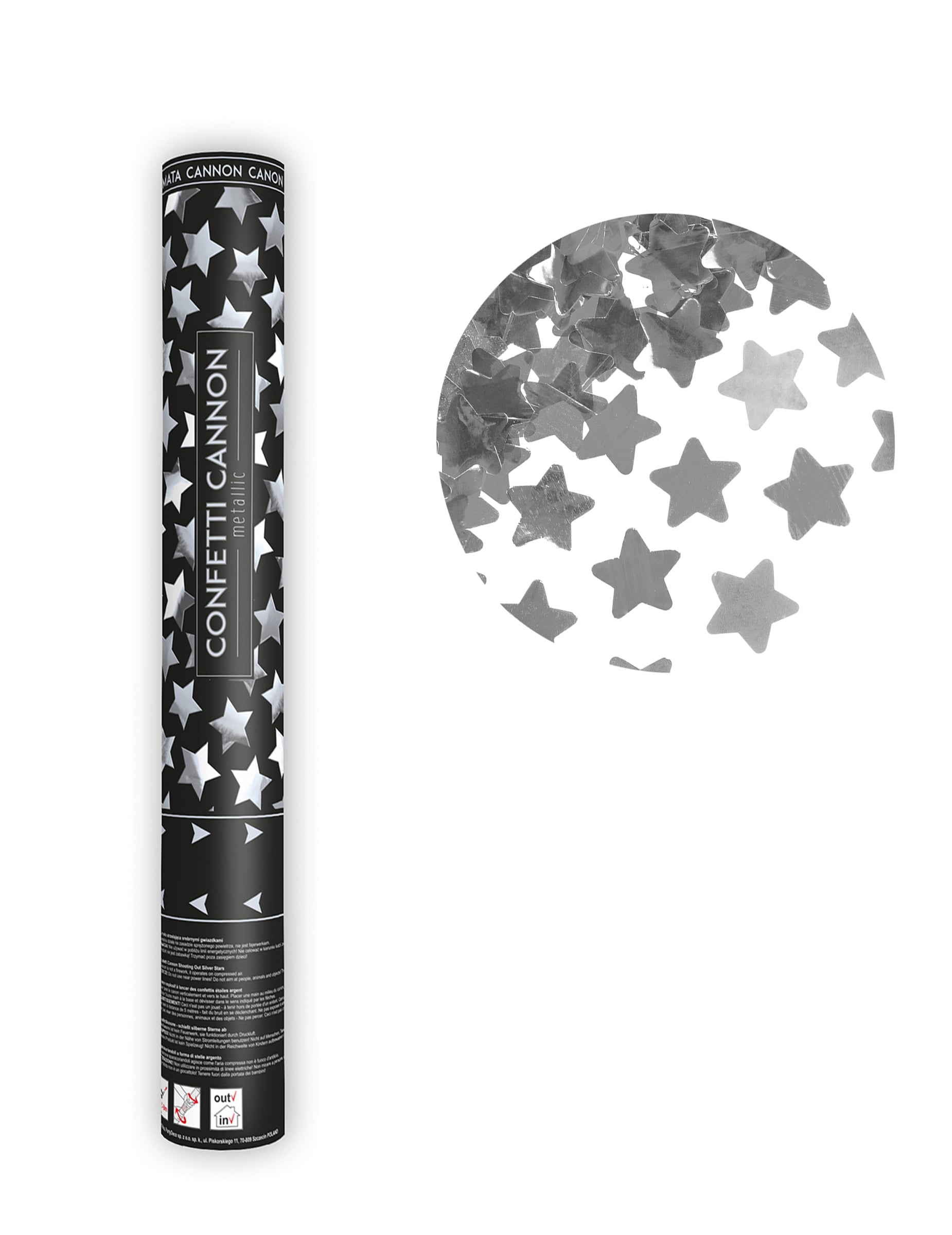Canon à confettis étoiles pour fête métallisées argentées