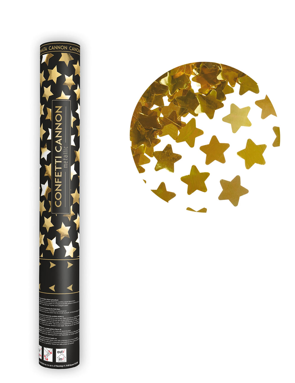 Canon à confettis étoiles métallisées dorées