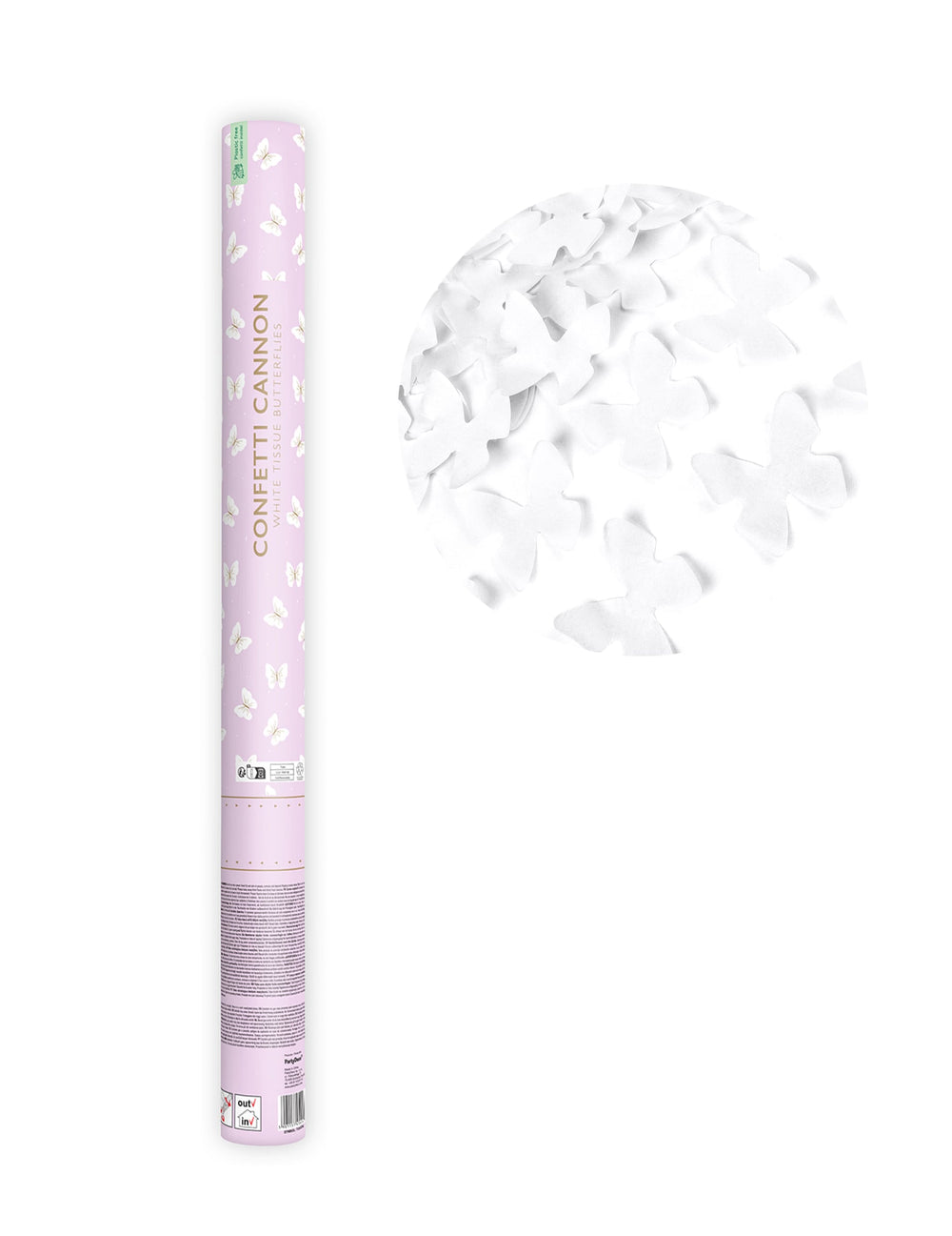 Canon à confettis papillons blancs