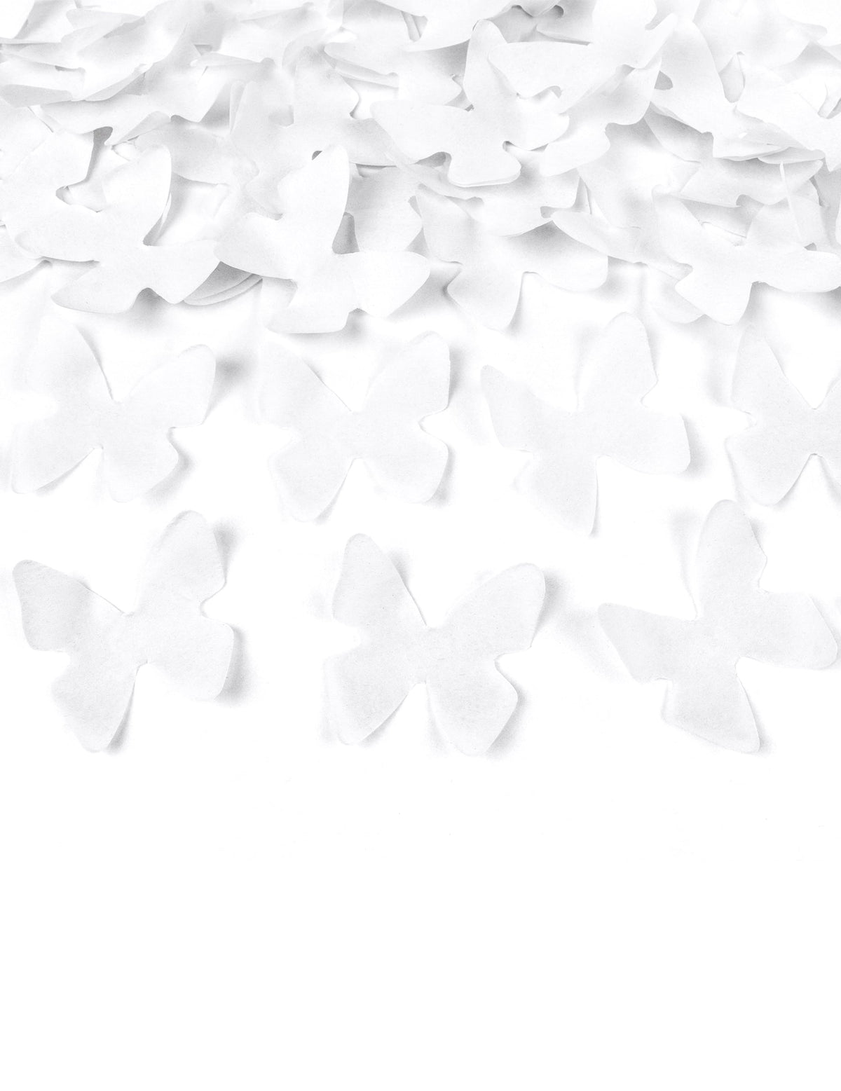 Gros plan sur les confettis du canon à confettis papillons blancs