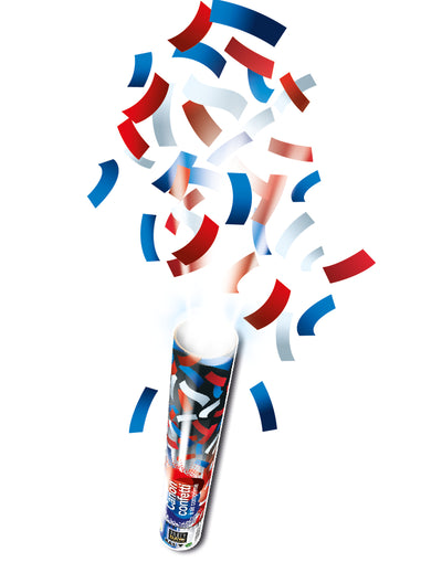 Tube lanceur de confettis rectangle pour fête tricolore bleu blanc rouge
