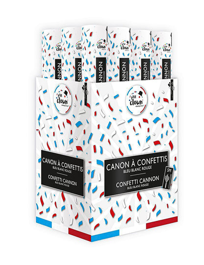 Canon à confettis supporter bleu, blanc et rouge 40 cm