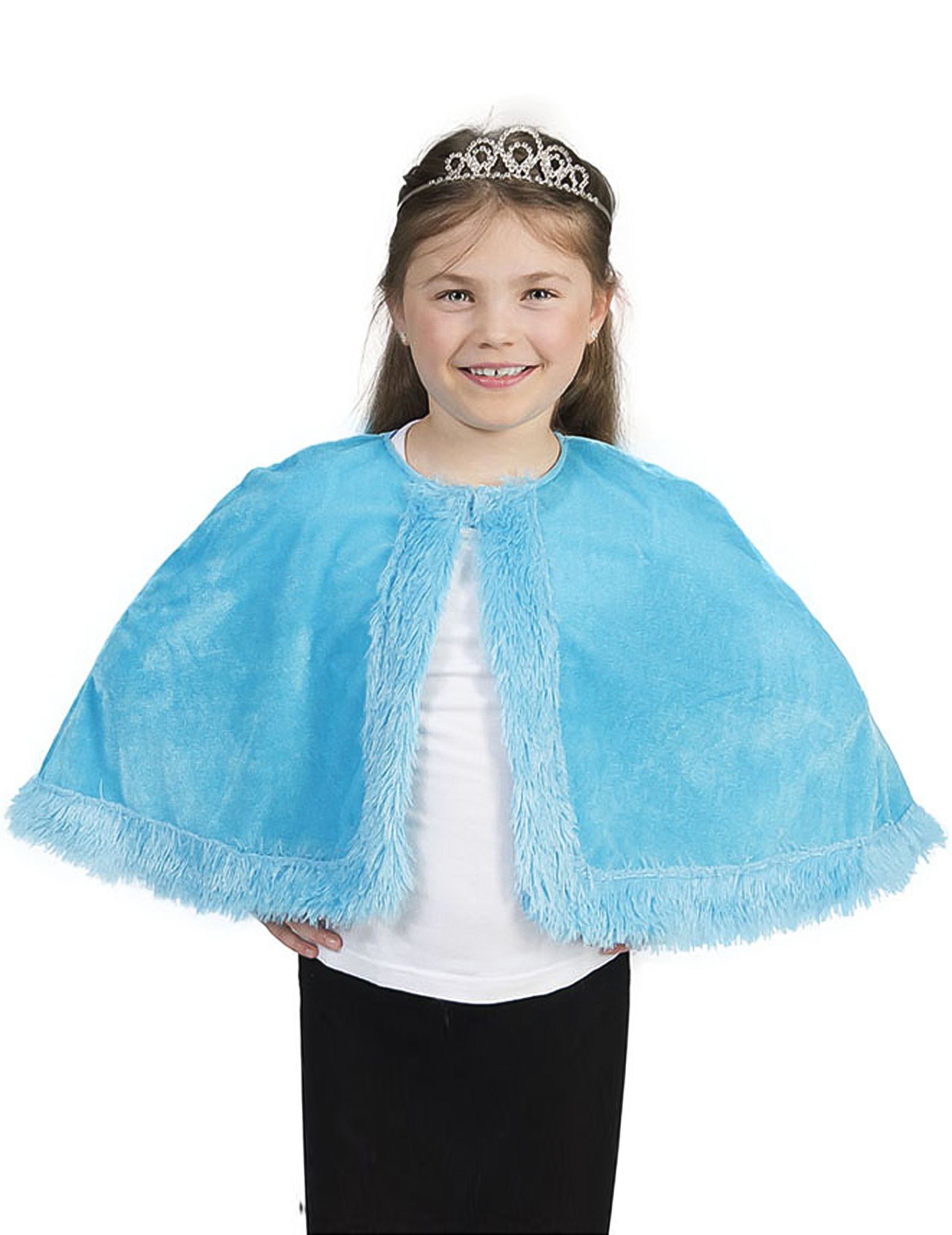 Cape en peluche pour fille bleue avec bordure à poils longs