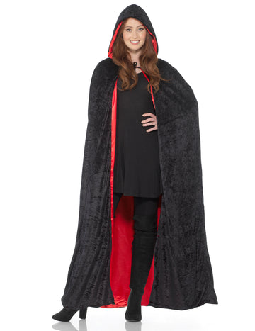Hosszú visszafordítható fekete és piros luxus felnőtt köpeny