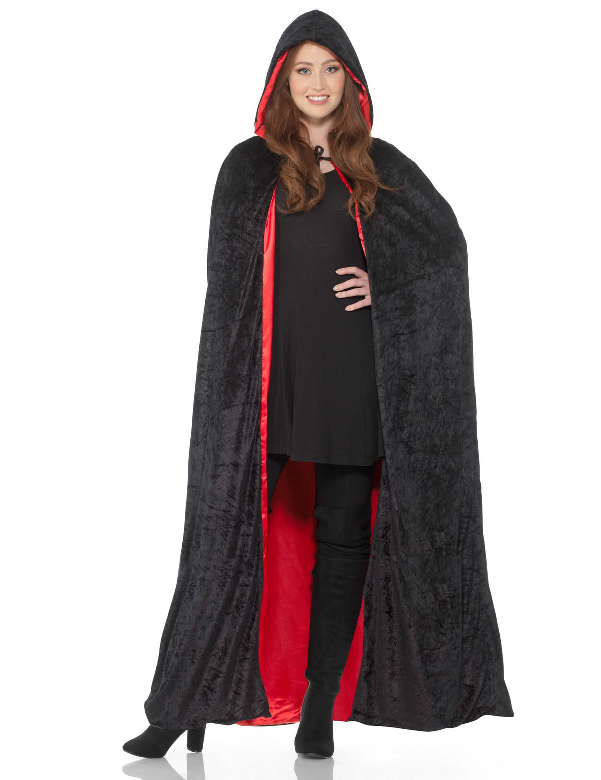 Cape longue réversible luxe pour adulte noir et rouge