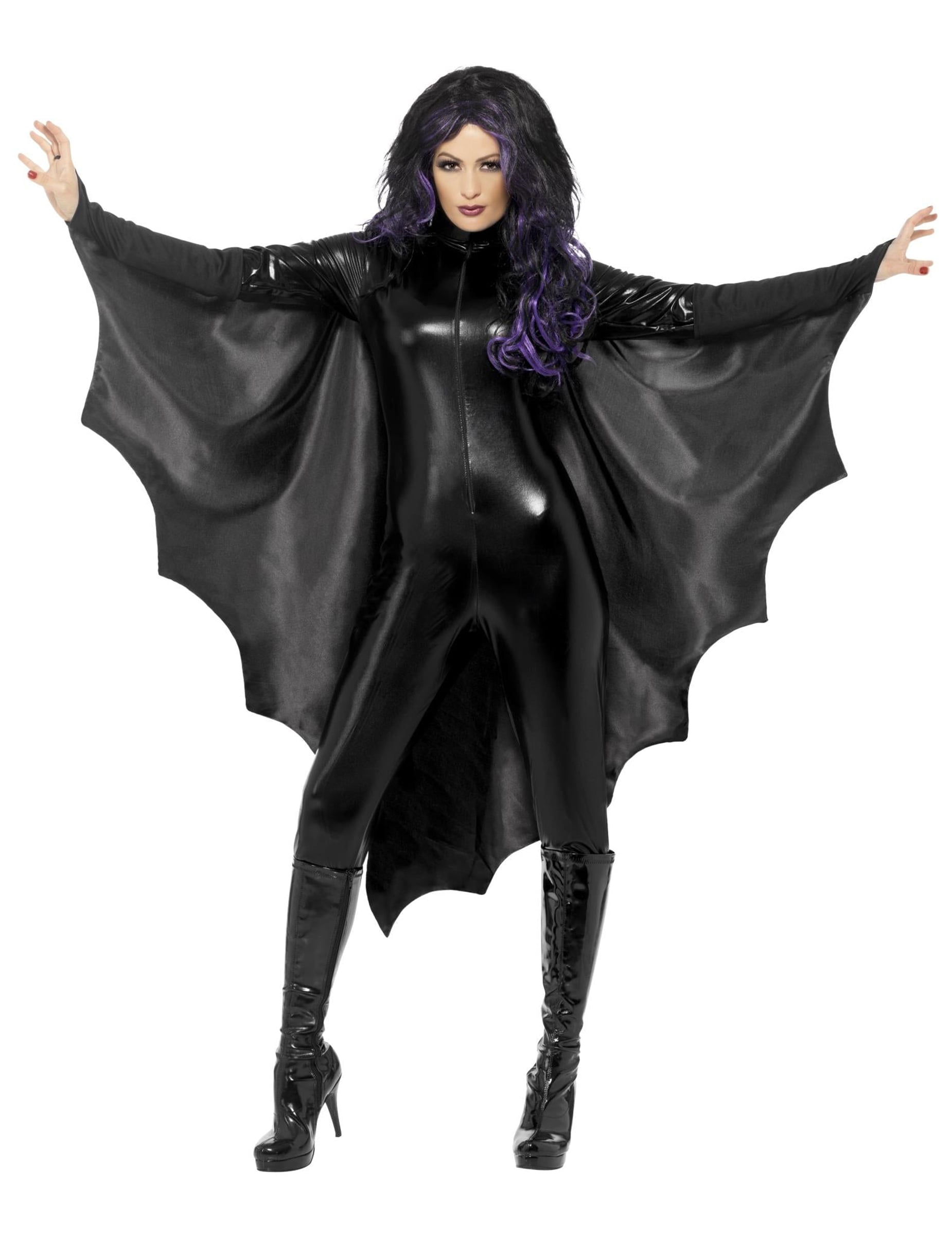 Cape de chauve-souris pour femme noire avec grandes ailes