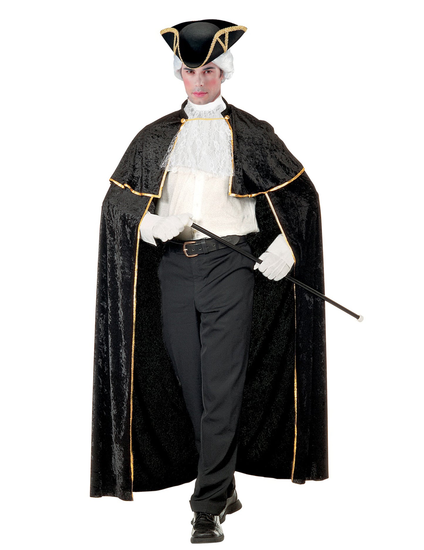 Cape de séducteur vénitien avec jabot pour adulte noir et doré