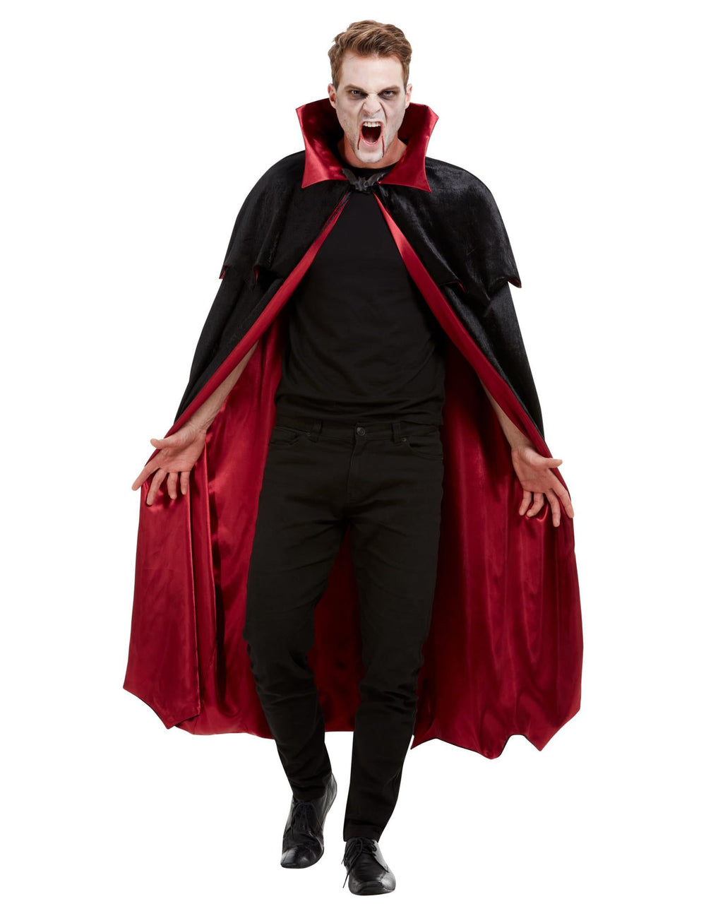 Cape de vampire luxe en velours pour adulte noir et rouge